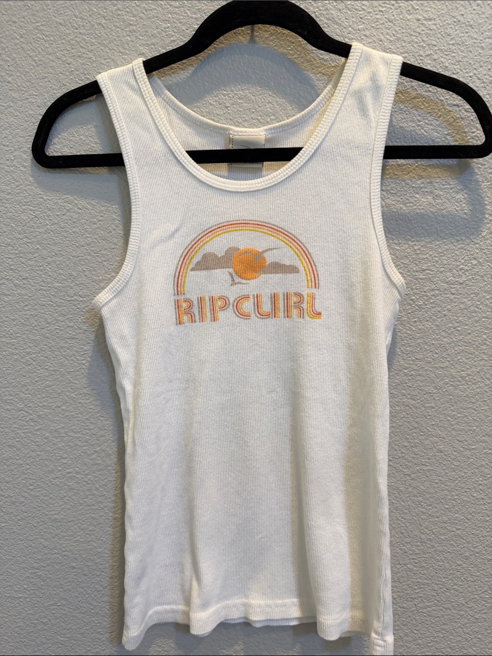 Rip Curl Women’s White Tank with Orange Sunset Graphic